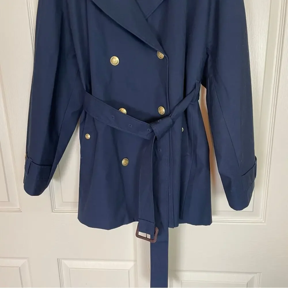J.Crew Navy Trench Coat Water Repellent Cotton Belted NWT Sz L - Picture 4 of 12